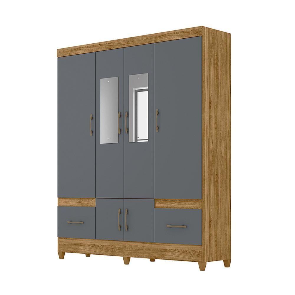 Conjunto Guarda Roupa Com Espelho E Cômoda Gokyo Freijó Cinza - 4