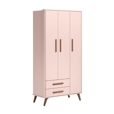 Guarda Roupa Infantil Retro Adrano 3 Portas 2 Gavetas Rosa