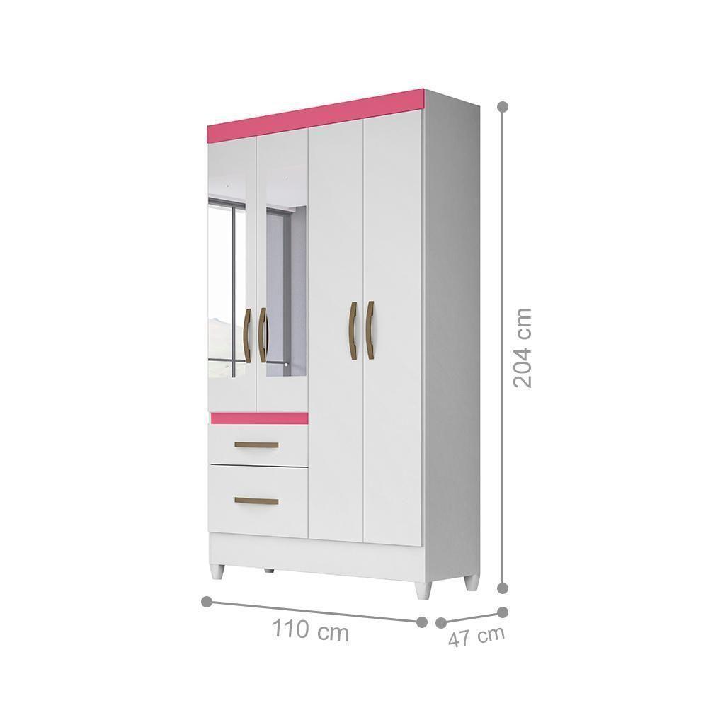 Conjunto Guarda Roupa Com Espelho E Cômoda Petra Branco Rosa Azul Lilás - 3
