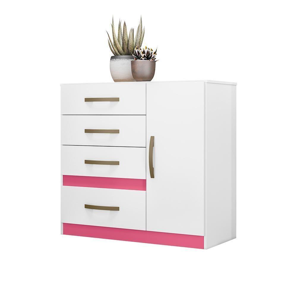 Conjunto Guarda Roupa Com Espelho E Cômoda Petra Branco Rosa Azul Lilás - 4