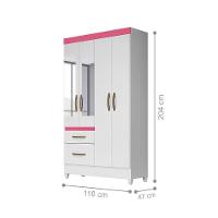 Conjunto Guarda Roupa Com Espelho E Cômoda Petra Branco Rosa Azul Lilás - 3