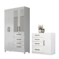 Conjunto Guarda Roupa Com Espelho E Cômoda Seicheles Branco Rosa Azul Lilás - 1