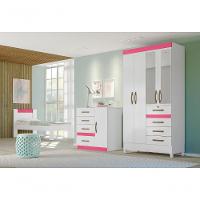 Conjunto Guarda Roupa Com Espelho E Cômoda Seicheles Branco Rosa Azul Lilás - 8