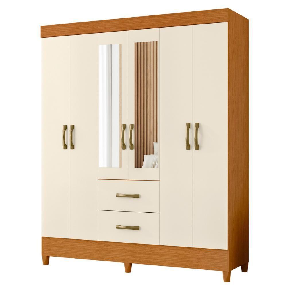 Guarda Roupa 6 Portas Cancun Com Espelho Cinamomo Off White - 2