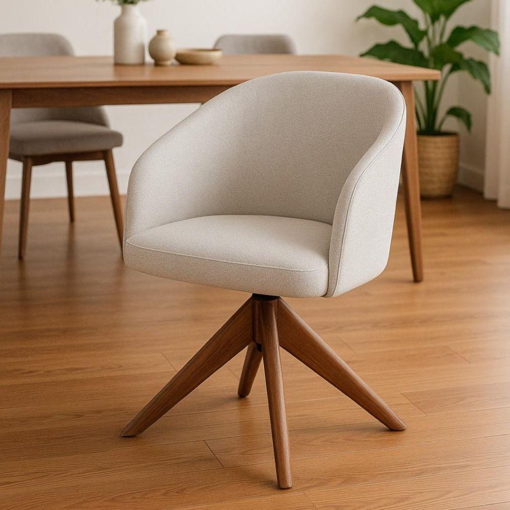 Poltrona Estofada Com Base Giratória Em Madeira Maciça – Zara Exclusiva Linho Palha - 1