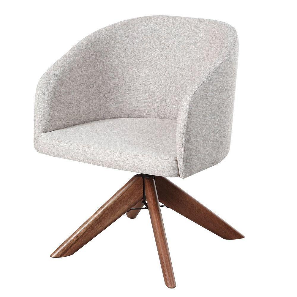 Poltrona Estofada Com Base Giratória Em Madeira Maciça – Zara Exclusiva Linho Palha - 5