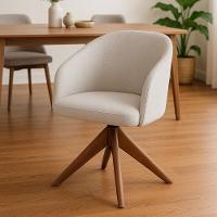 Poltrona Estofada Com Base Giratória Em Madeira Maciça – Zara Exclusiva Linho Palha - 1