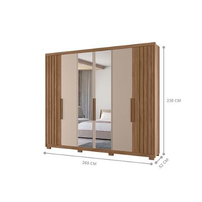 Guarda Roupa Casal Roma 3 Portas com Espelho 4 Gavetas Carvalho Fendi