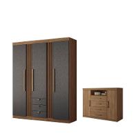 Kit Guarda Roupa E Cômoda Denver Jatoba Grafite - 1