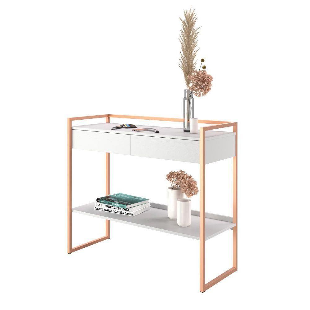 Aparador Moderno Estilo Industrial 2 Gavetas Branco Cobre - 1