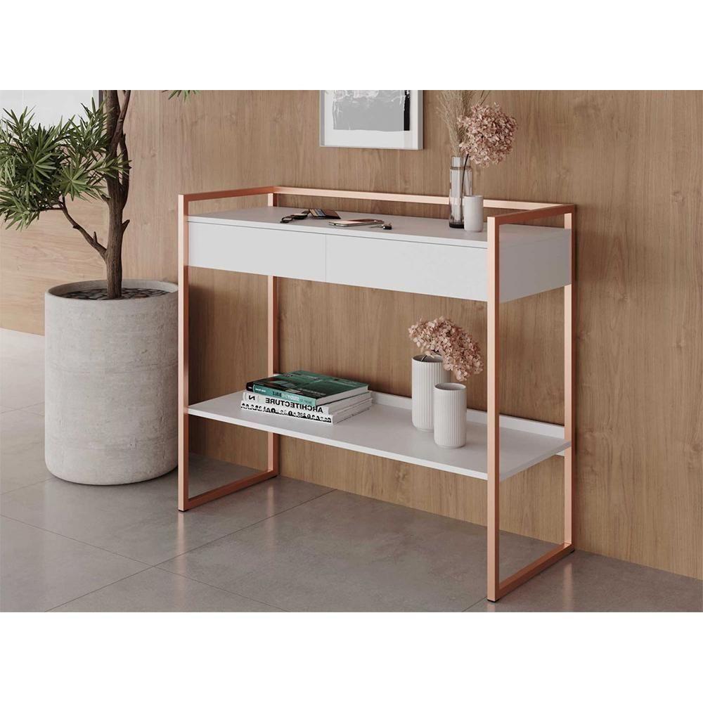 Aparador Moderno Estilo Industrial 2 Gavetas Branco Cobre - 3