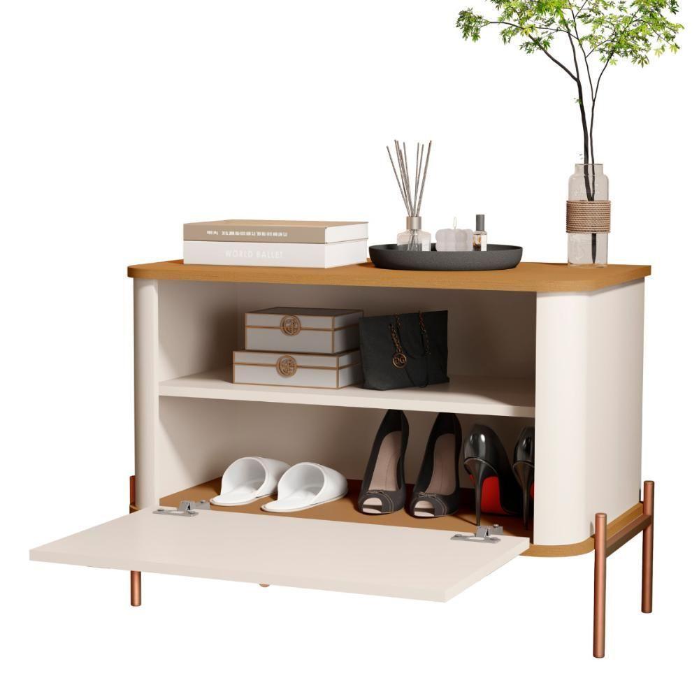 Mesa De Cabeceira Bancroft Off White Nature Bronze - 4