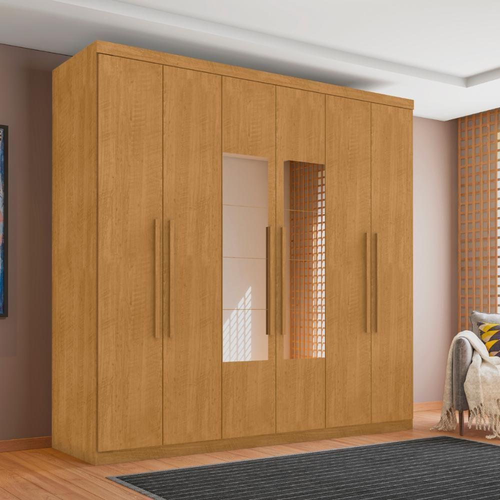 Roupeiro 6 Portas Com Espelho Piauí Naturalle - 1