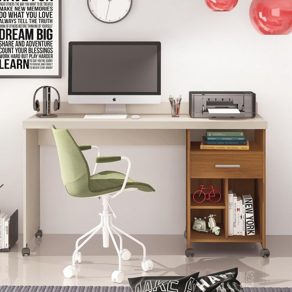 Escrivaninha Com 1 Gaveta Alphecca Off White Freijó - 1