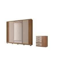 Conjunto Guarda Roupa Espelho E Comoda Nevada Carvalho Fendi - 3