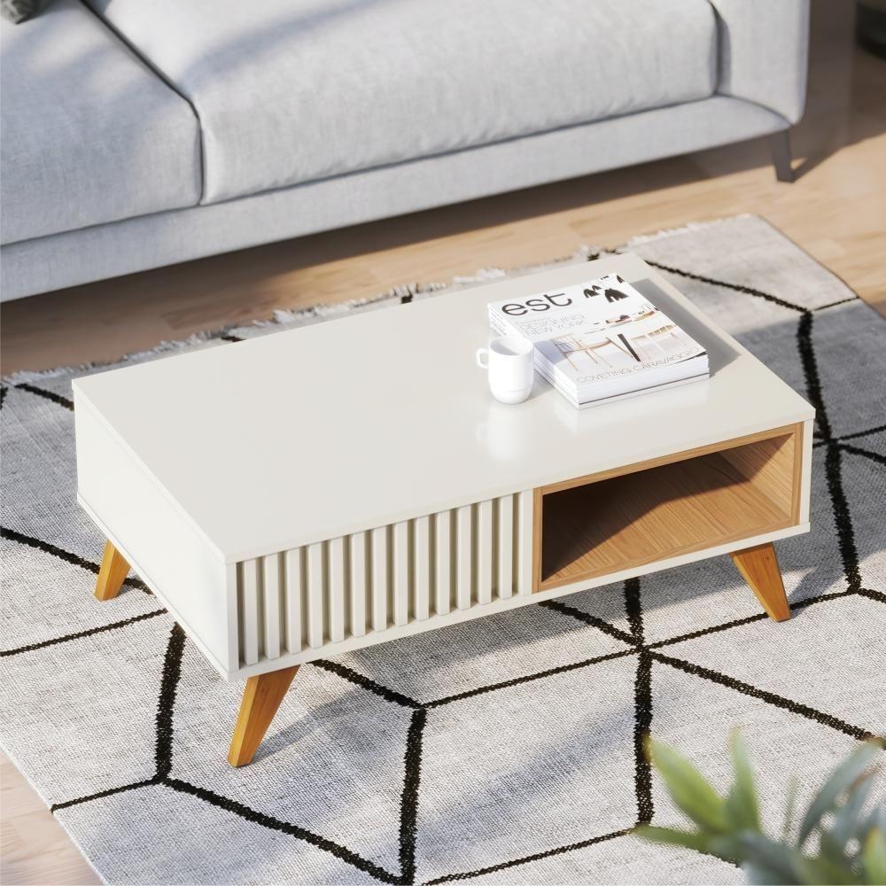 Conjunto Home Para Tv E Mesa De Centro Diana Freijo Off-white - 3