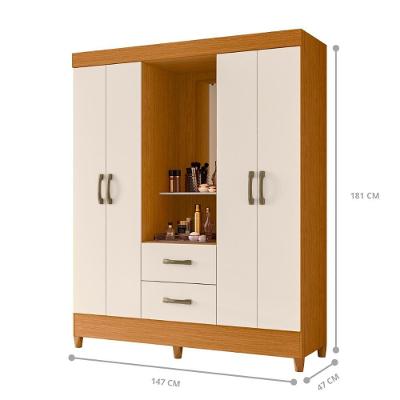 Guarda Roupa Casal Capelinha Dubai 4 Portas 2 Gavetas Cinamomo Off White MDP