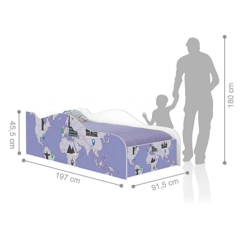 Cama Fun Mapa De Viagens Solteiro Com Colchão - 3
