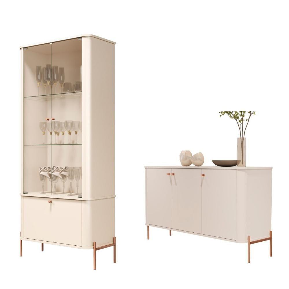 Conjunto Buffet E Cristaleira Rouxinol Off White Bronze - 1