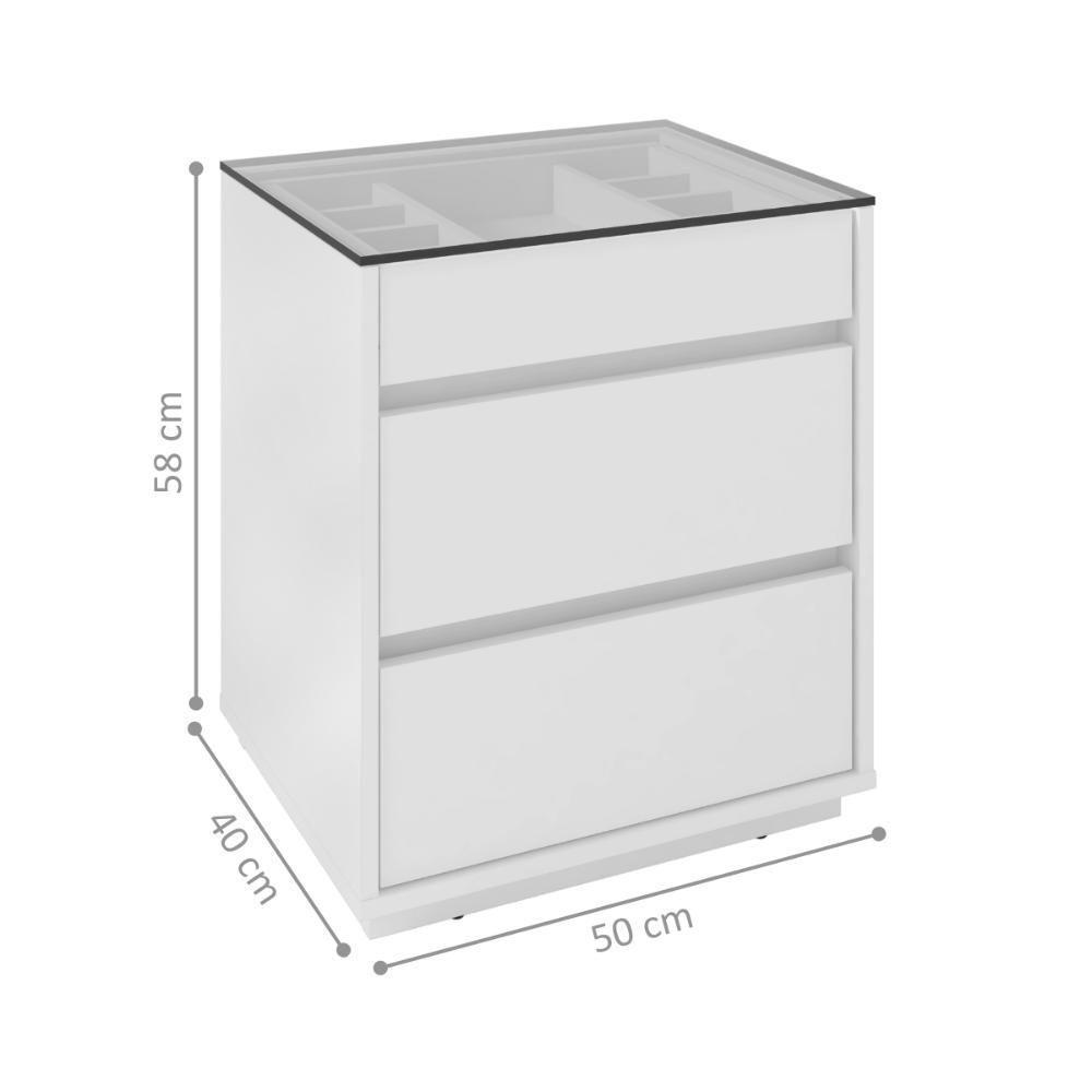 Mesa De Cabeceira 3 Gavetas Tampo De Vidro Taipei Branco - 2