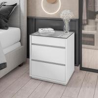 Mesa De Cabeceira 3 Gavetas Tampo De Vidro Taipei Branco - 4