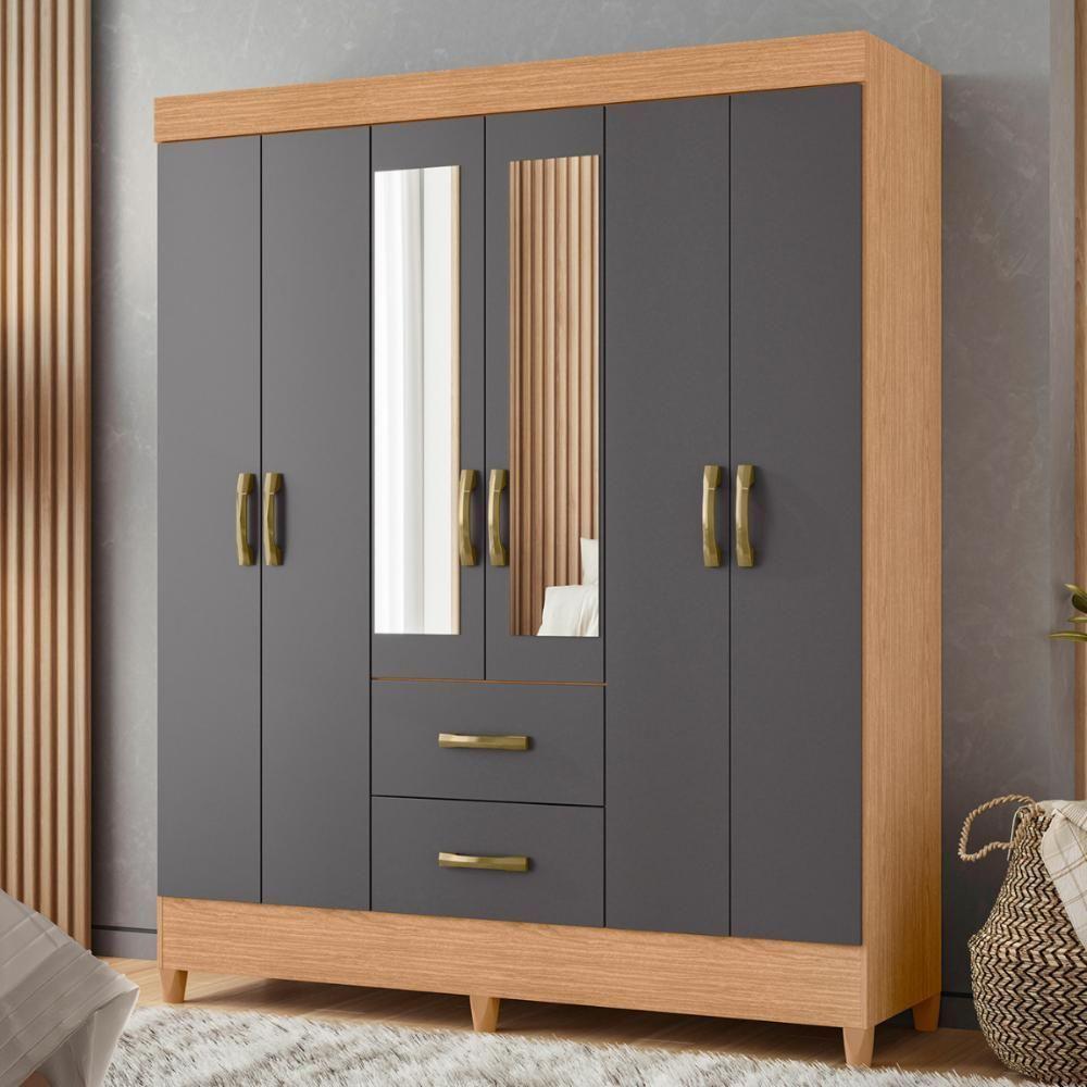 Guarda Roupa 6 Portas Cancun Com Espelho Freijó Titanium - 1