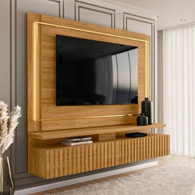Painel Tv Home Com Led 2 Gavetas Ripadas Madri Cumaru