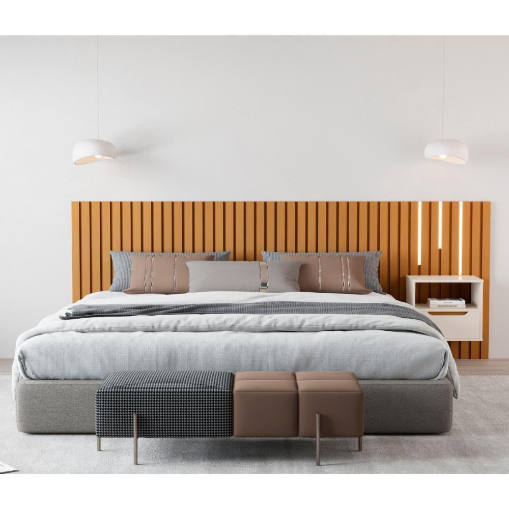 Cabeceira Com Mesa De Cabeceira E Led Maiori Nature Pérola - 4