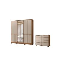 Conjunto Guarda Roupa E Comoda Maunee Carvalho Fendi - 3