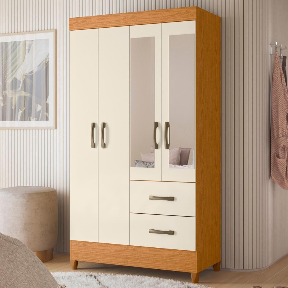 Guarda Roupa 4 Portas Cancun Com Espelho Cinamomo Off White - 1