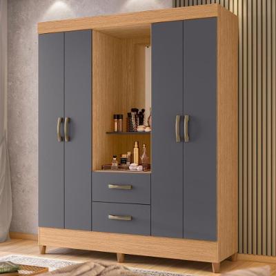 Guarda Roupa Casal Capelinha Dubai 4 Portas 2 Gavetas Freijó Titanium MDP com Espelho