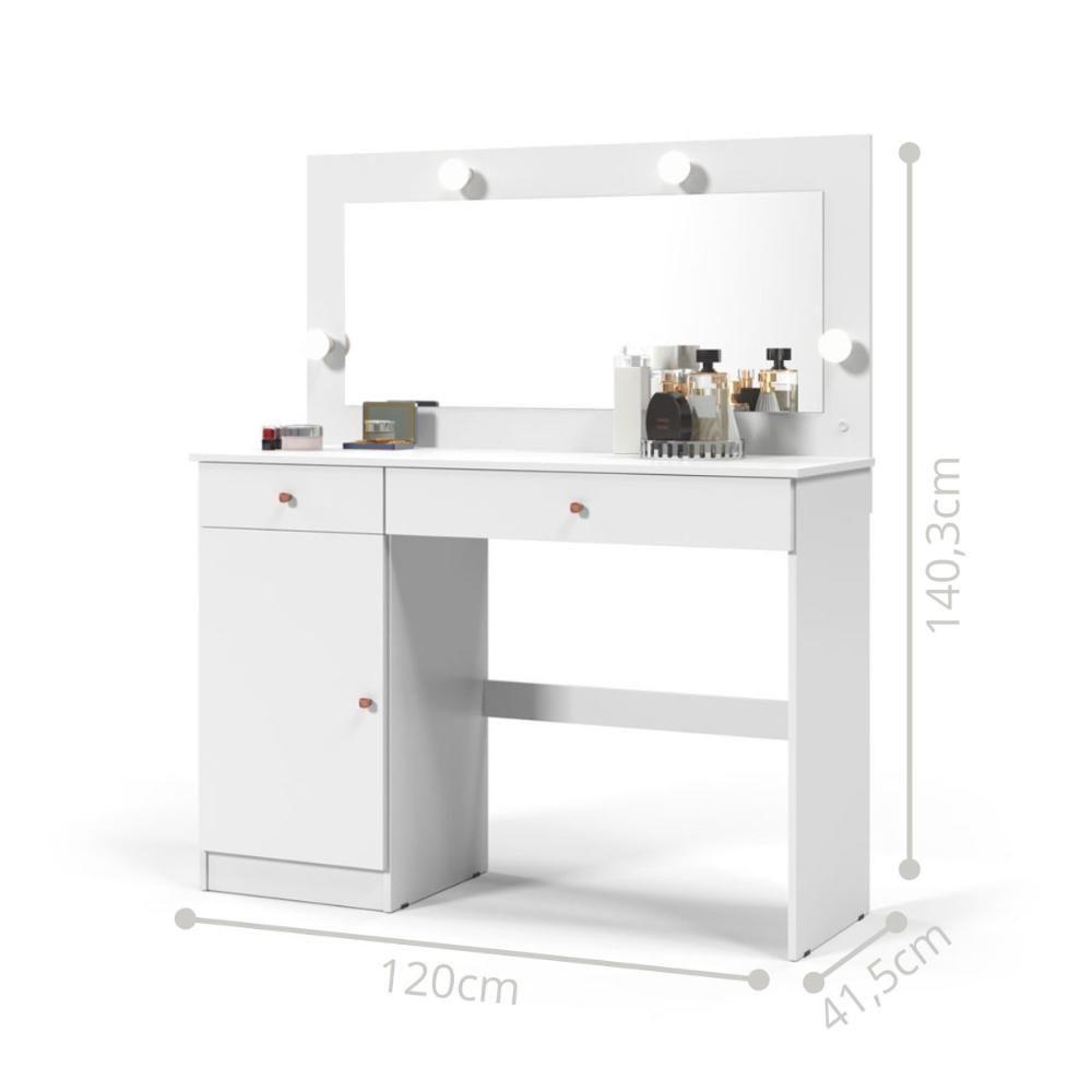 Penteadeira Camarim 2 Gavetas 1 Porta Lara Branco Acetinado - 3