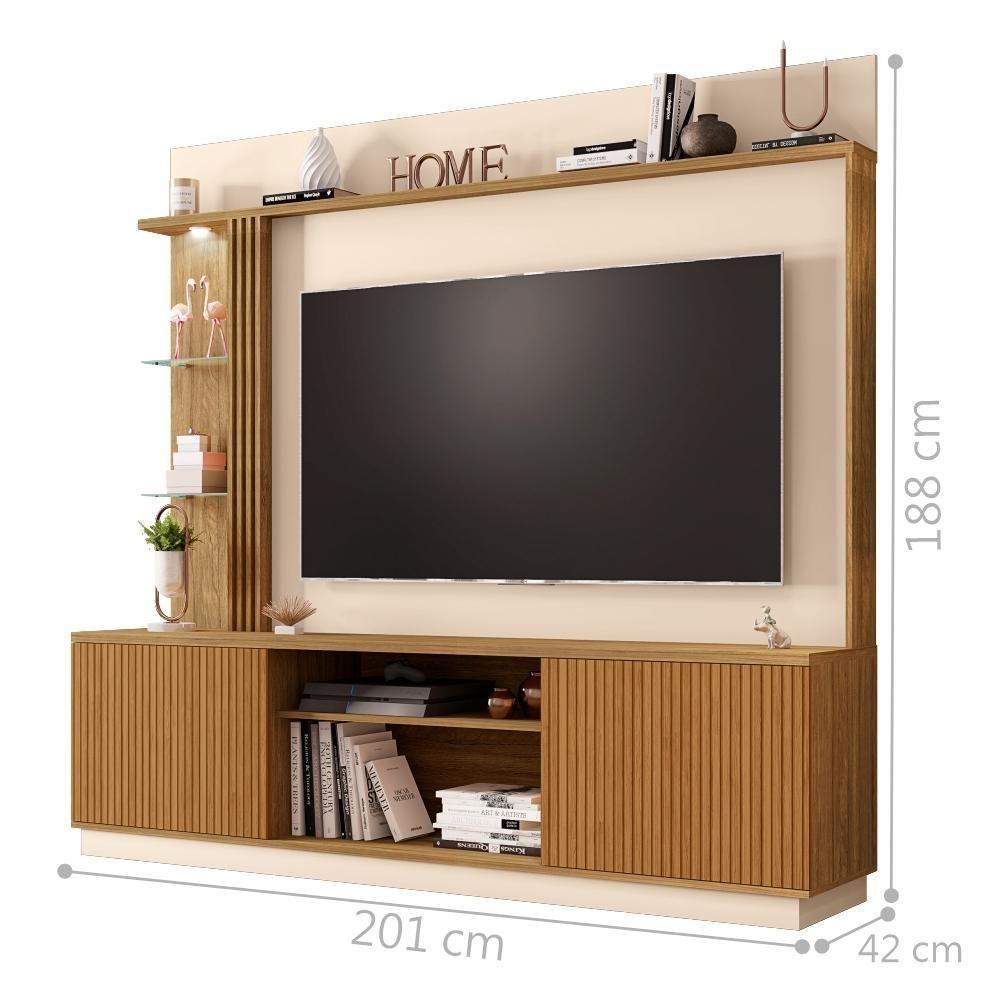 Home Para Tv Com Led Cassiane Cinamomo Off White Pintura 3d Ripada - 2