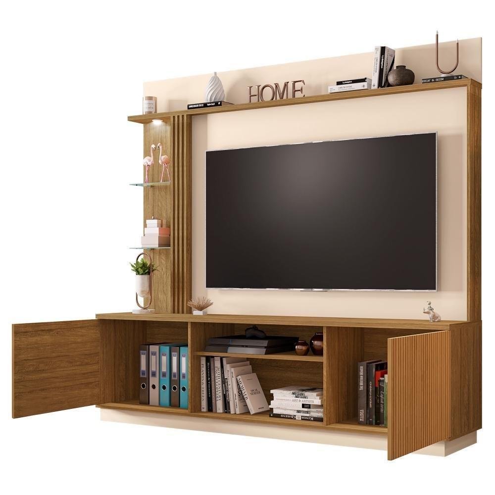 Home Para Tv Com Led Cassiane Cinamomo Off White Pintura 3d Ripada - 3