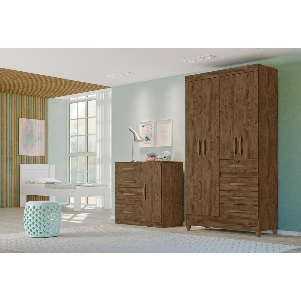 Conjunto Guarda Roupa E Cômoda Seicheles Castanho Wood - 8