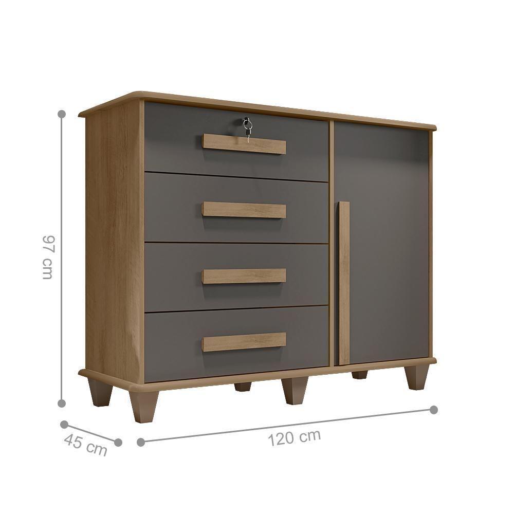 Cômoda Com 4 Gavetas Lyons Cinamomo Grafite - 2