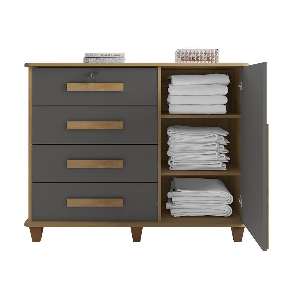 Cômoda Com 4 Gavetas Lyons Cinamomo Grafite - 4