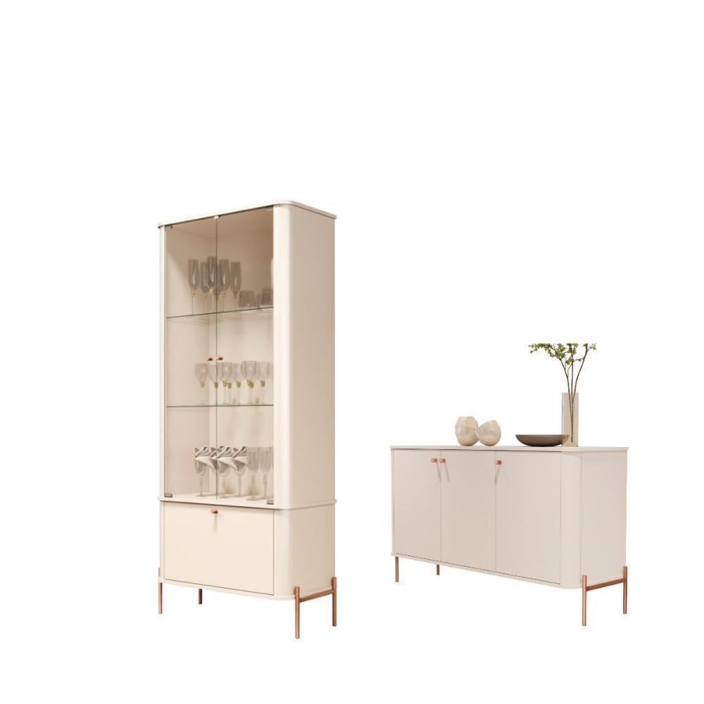 Conjunto Buffet E Cristaleira Lirio Off White Bronze - 1