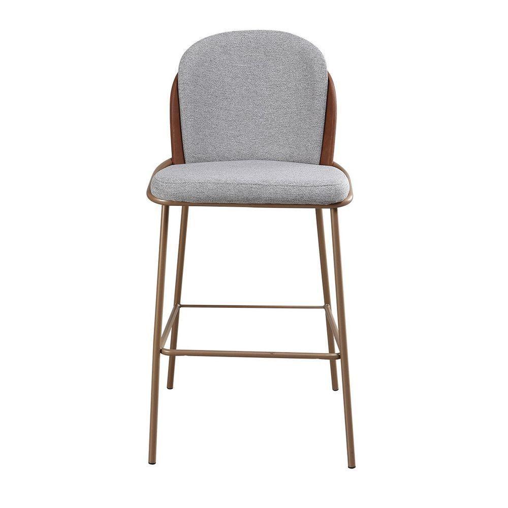 Banqueta Com Encosto Estofado E Base Em Aço Carbono Champanhe – Cristal Exclusiva Linho Lincoln Cinza - 1