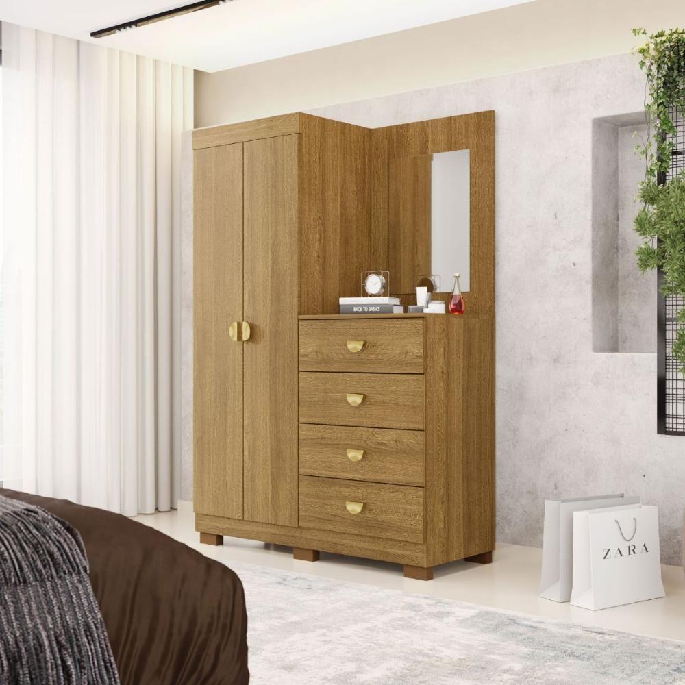 Cômoda Roupeiro 4 Gavetas Espelho Gerórgia Nature - 1