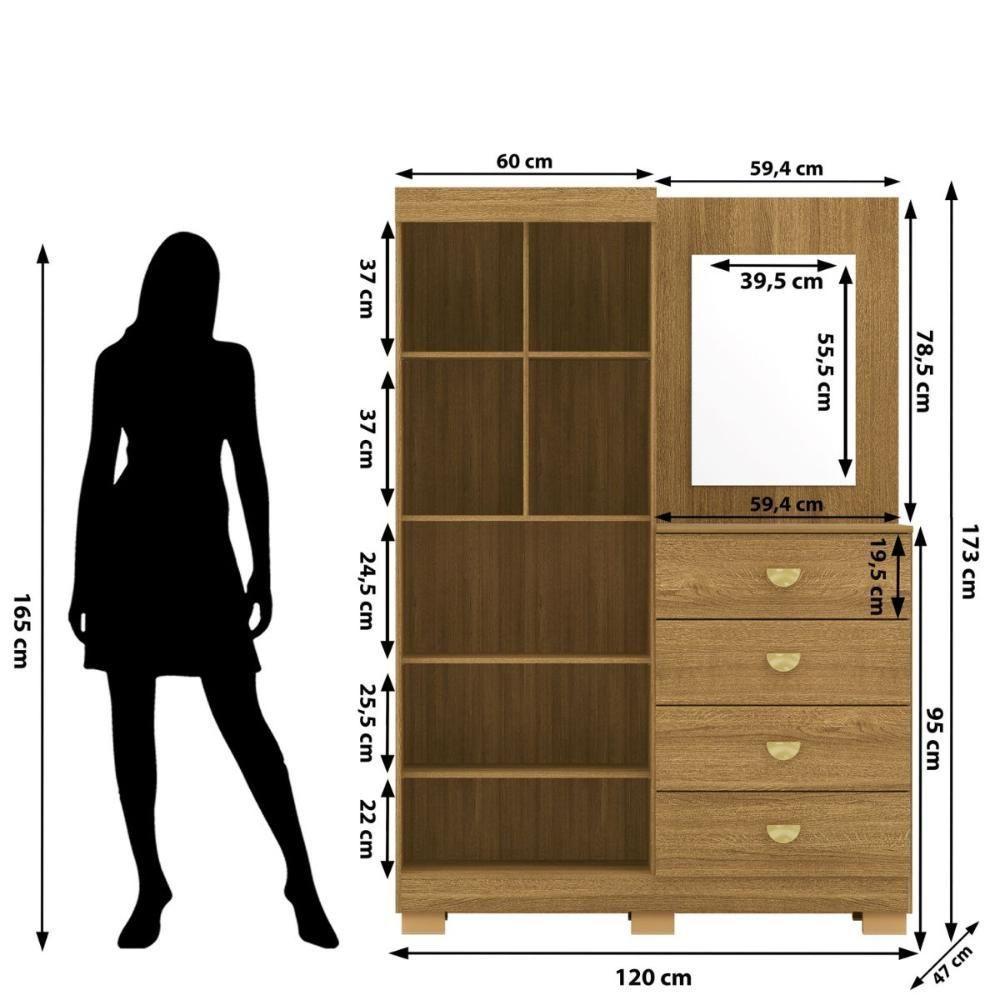 Cômoda Roupeiro 4 Gavetas Espelho Gerórgia Nature - 3