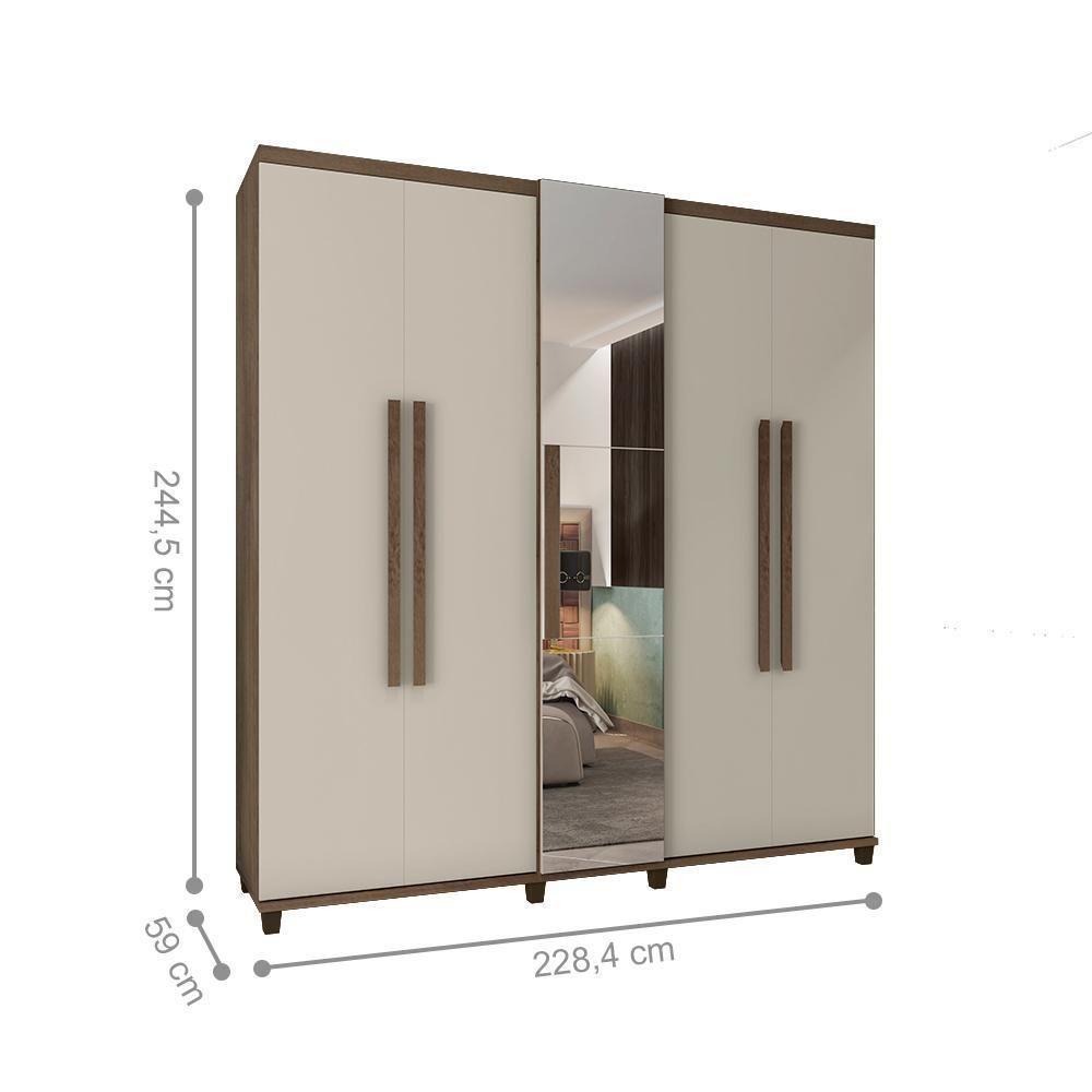 Roupeiro 5 Portas Arezzo Freijó Off White Com Espelho - 2