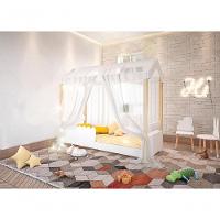 Cama Jéssica Solteiro Branco Voal Branco Com Colchão E Led - 3