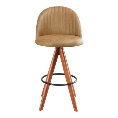 Banqueta Giratória Com Assento Estofado E Base Em Madeira Castanho – Lara Exclusiva Courino Durango Kaki - Castanho