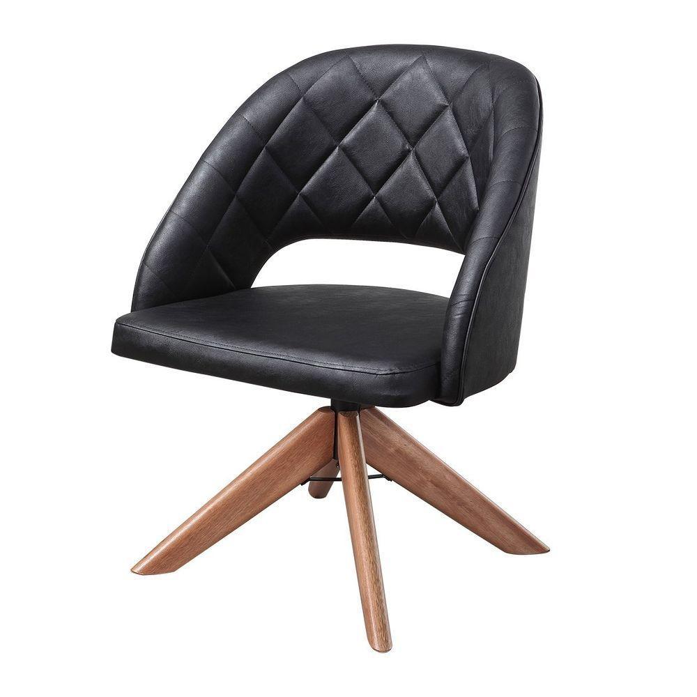 Poltrona Estofada Com Base Giratória Em Madeira Maciça – Prada Exclusiva Courino Durango Preto - 4