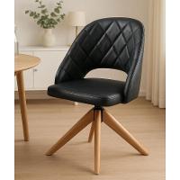 Poltrona Estofada Com Base Giratória Em Madeira Maciça – Prada Exclusiva Courino Durango Preto - 1