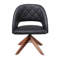 Poltrona Estofada Com Base Giratória Em Madeira Maciça – Prada Exclusiva Courino Durango Preto - 2