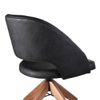 Poltrona Estofada Com Base Giratória Em Madeira Maciça – Prada Exclusiva Courino Durango Preto - 3