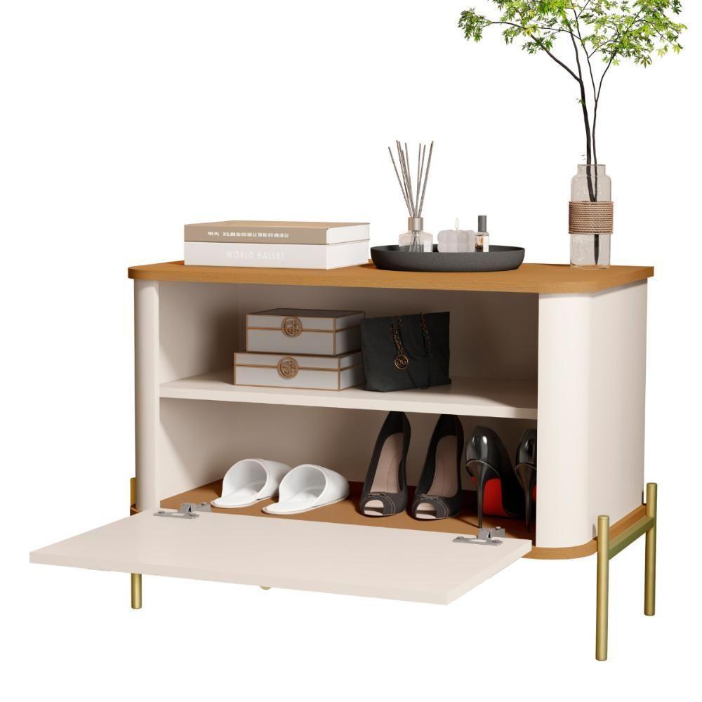 Mesa De Cabeceira Bancroft Off White Nature Dourado - 4