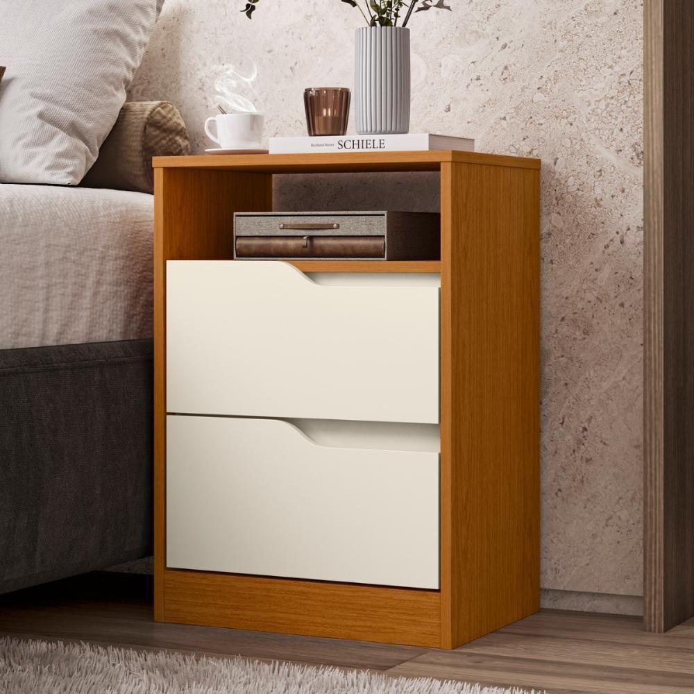 Mesa De Cabeceira Flex 2 Gavetas Cantu Cinamomo Off White - 4
